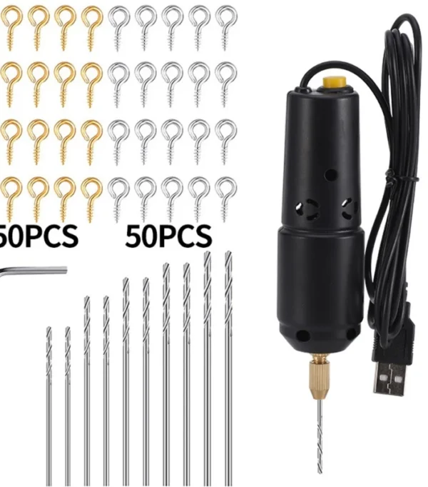 Black USB Drill with Drill Bits for Resin Polymer Clay Jewelry Pendant Making Supplies