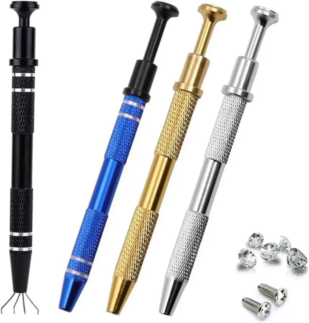 Professional Jewelry Holder Piercing Ball Grabber Screw Bead Pick Up Pen Tool Gripper Prong Tweezers W/ 4 Claws DIY Making Tool