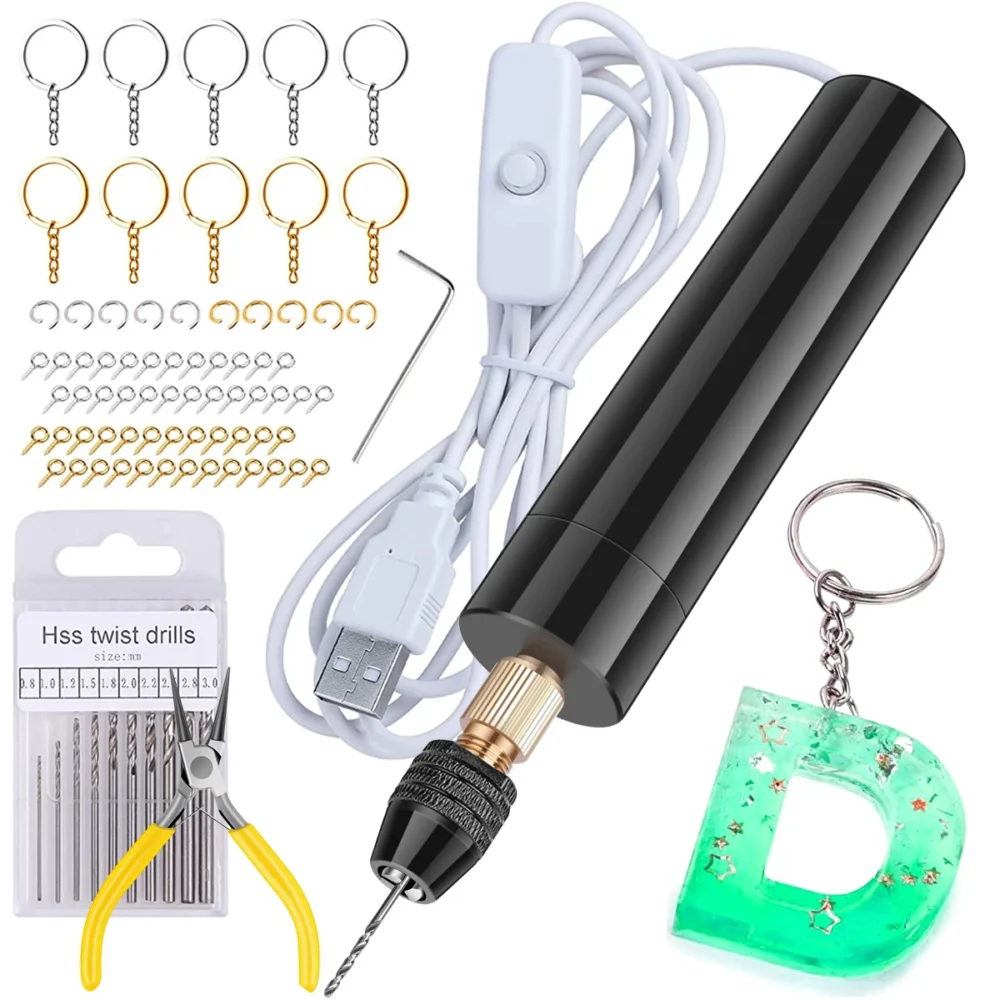 Electric Rotary Tool Kit Jewelry Tools Mini Electric Drill Handheld Portable Keychain Making Kit For Jewelry Resin Grinding Tool