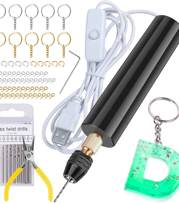 Electric Rotary Tool Kit Jewelry Tools Mini Electric Drill Handheld Portable Keychain Making Kit For Jewelry Resin Grinding Tool