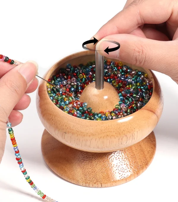 1 Set Wooden Spin Beading Tools Beads Storage Bowl Kit with Needle for DIY Bracelet Neckalce Jewelry Craft Beading Supplies